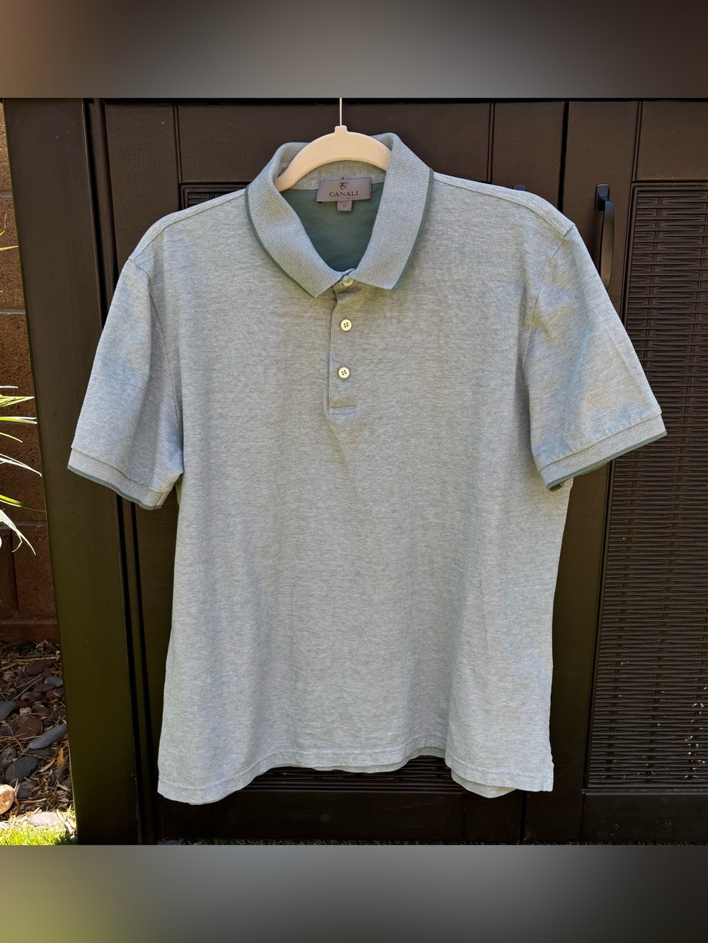 Canali Men’s Polo Shirt  Size 52  Large Green Cotton Short Sleeve Italy
